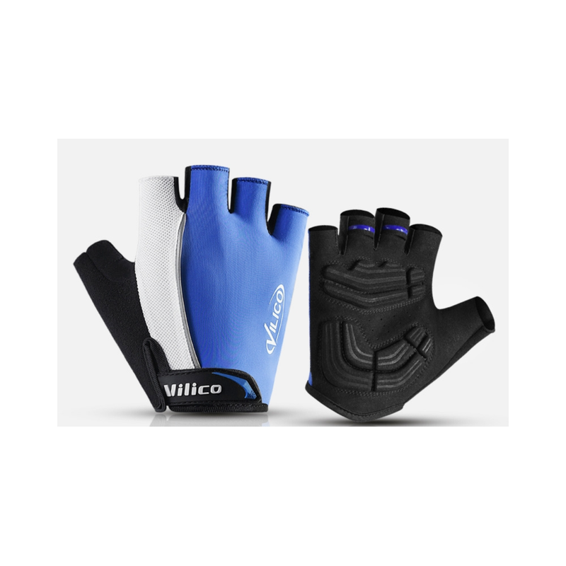 Size M Blue Padded Half-Finger Cycling Gloves Breathable Shock-Absorbing Workout For Gym & Fitness
