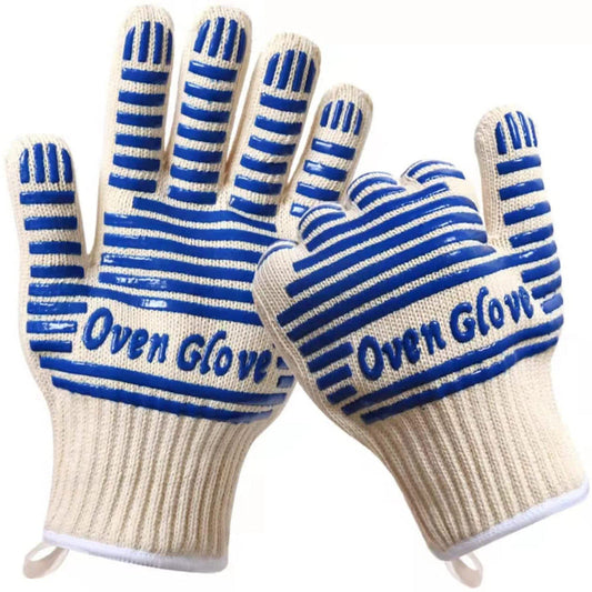 Blue And White Extreme Heat Resistant Bbq Gloves Cut Oven Mitts With Non Slip Silicone Grip