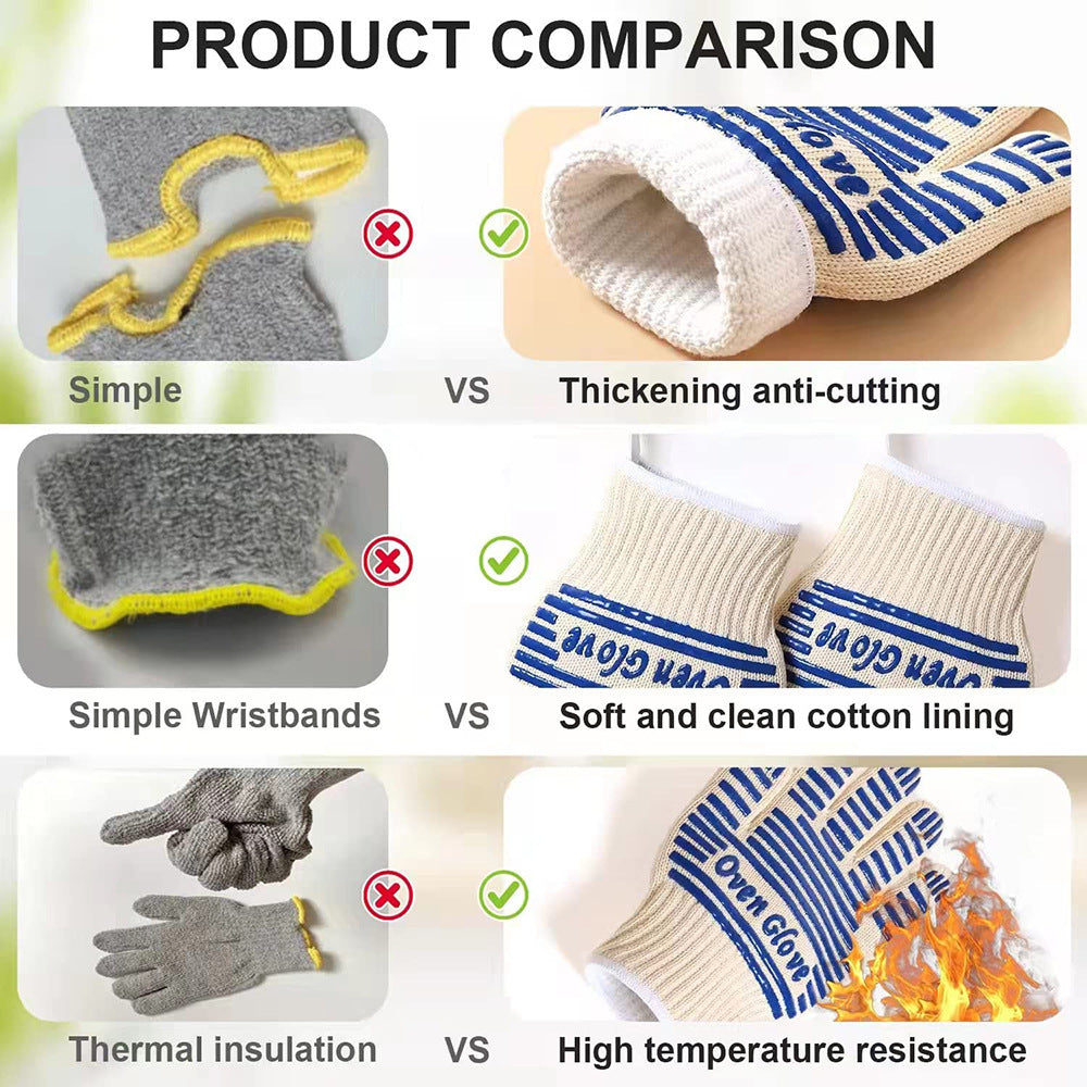 Blue And White Extreme Heat Resistant Bbq Gloves Cut Oven Mitts With Non Slip Silicone Grip