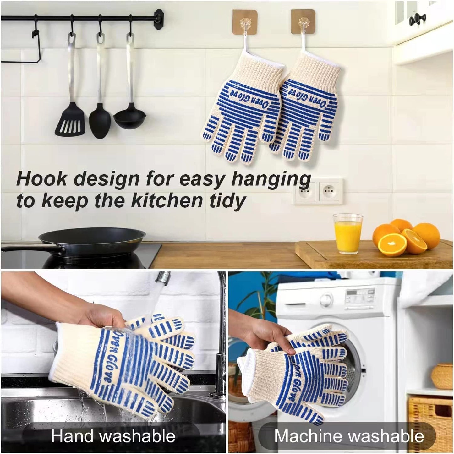 Blue And White Extreme Heat Resistant Bbq Gloves Cut Oven Mitts With Non Slip Silicone Grip