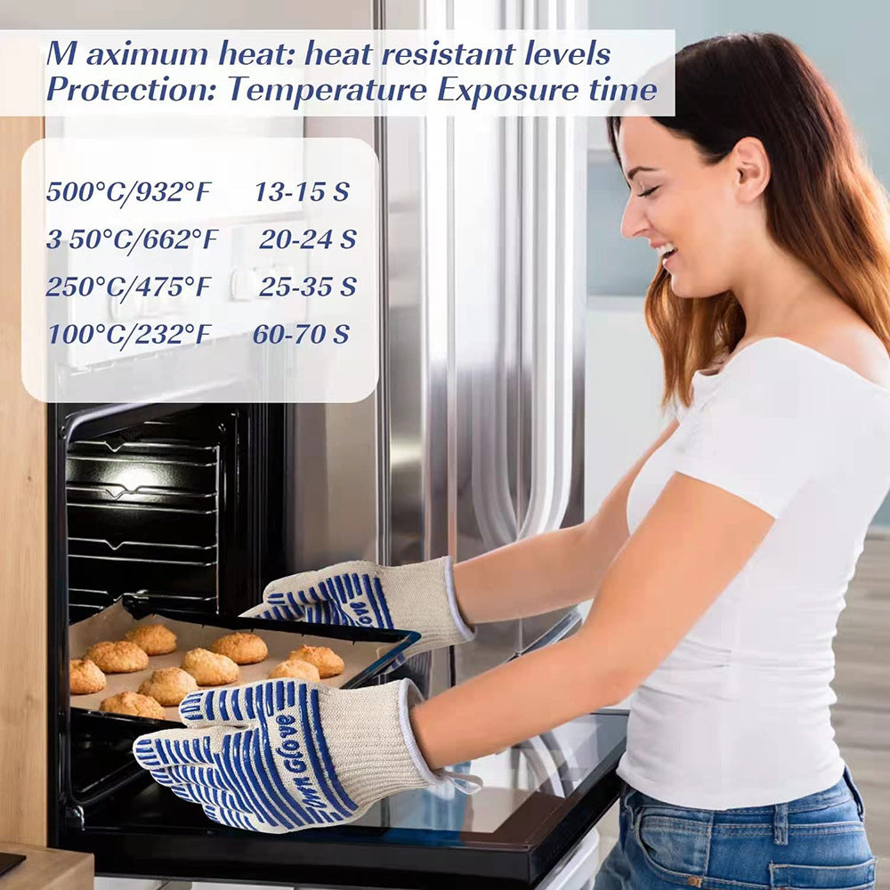 Blue And White Extreme Heat Resistant Bbq Gloves Cut Oven Mitts With Non Slip Silicone Grip