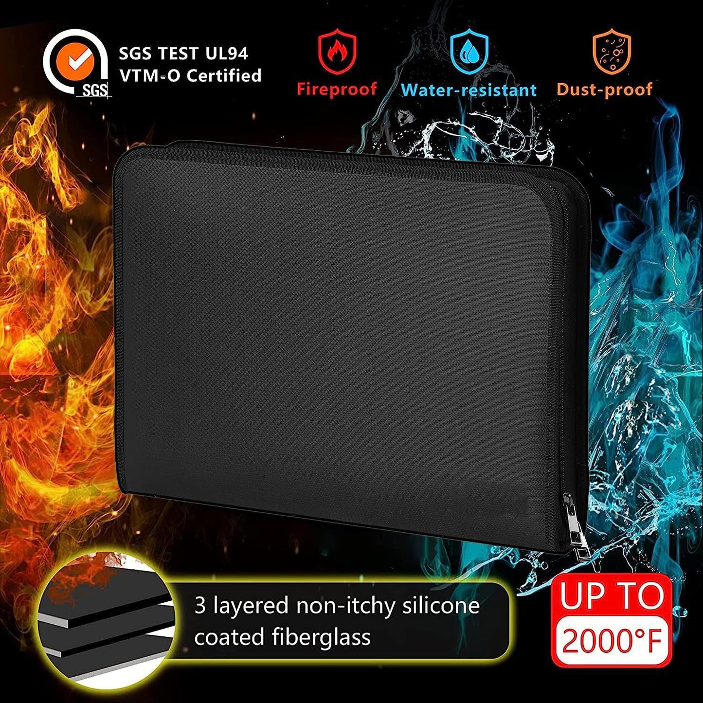 Fireproof & Waterproof Expanding File Folder Organizer With Zipper Large Capacity Document Safe Bag(Silver Handle Model)