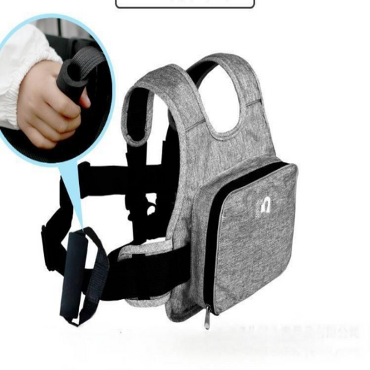 Child Motorcycle Safety Harness Strap Adjustable Passenger Belt With Handles & Storage Pocket Breathable Linen Grey For