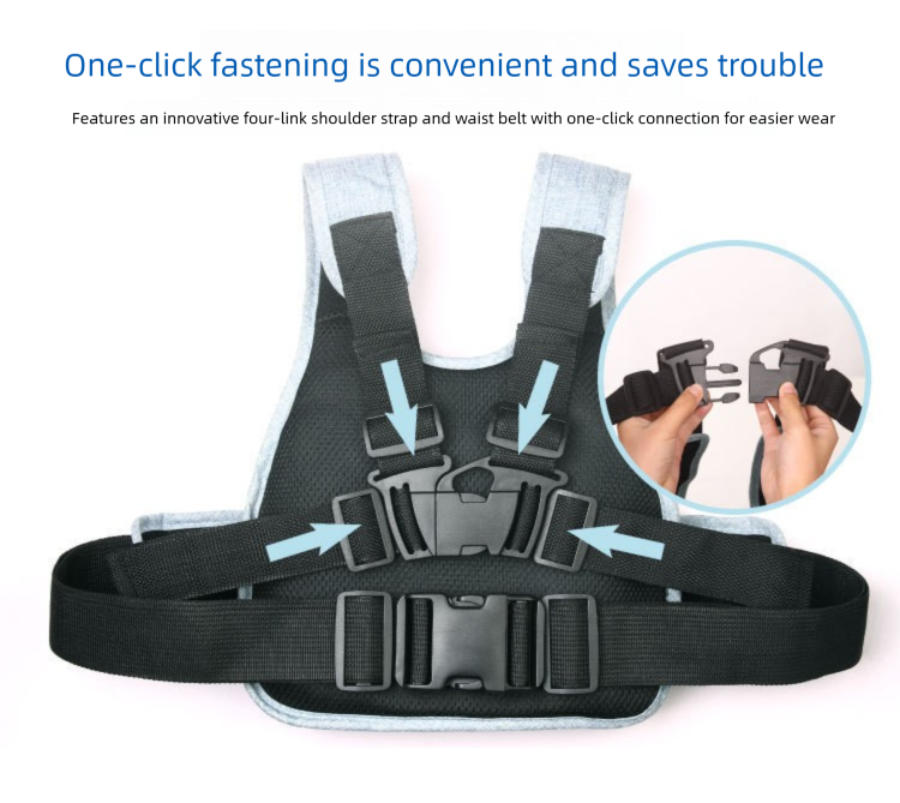 Child Motorcycle Safety Harness Strap Adjustable Passenger Belt With Handles & Storage Pocket Breathable Linen Grey For