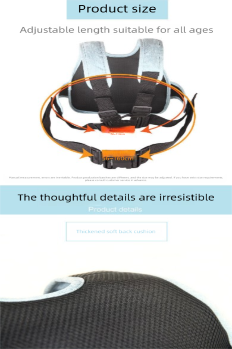Child Motorcycle Safety Harness Strap Adjustable Passenger Belt With Handles & Storage Pocket Breathable Linen Grey For