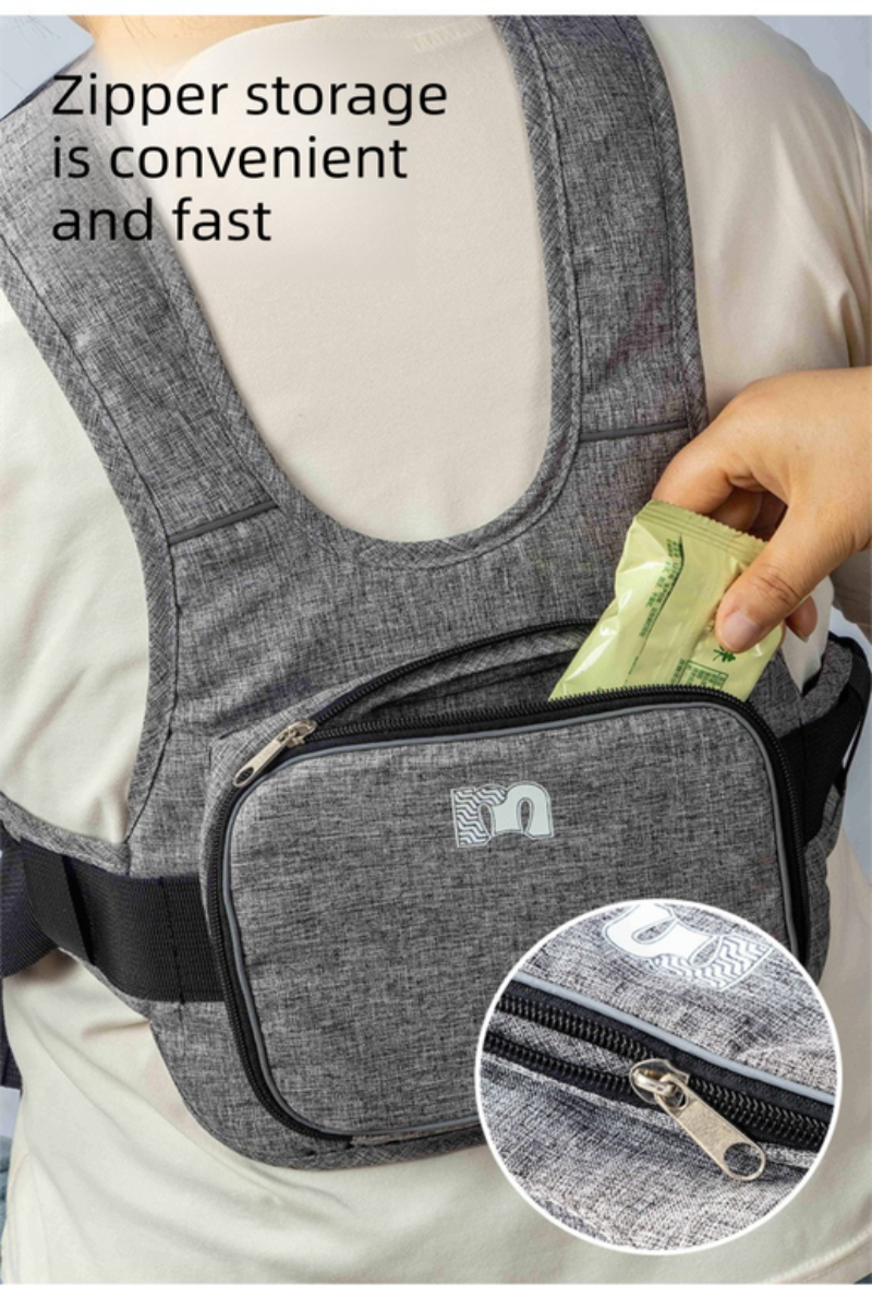 Child Motorcycle Safety Harness Strap Adjustable Passenger Belt With Handles & Storage Pocket Breathable Linen Grey For