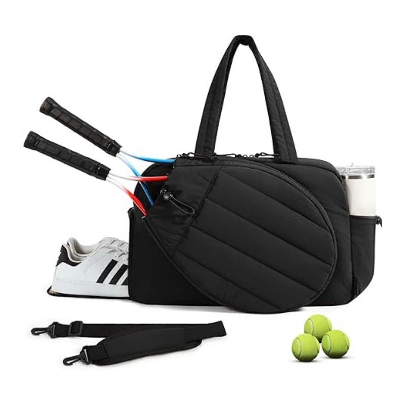 42L Black Tennis & Pickleball Expandable Tote Bag With Shoe Zone Bottle Side Pocket Waterproof Gym For Racquets Paddles