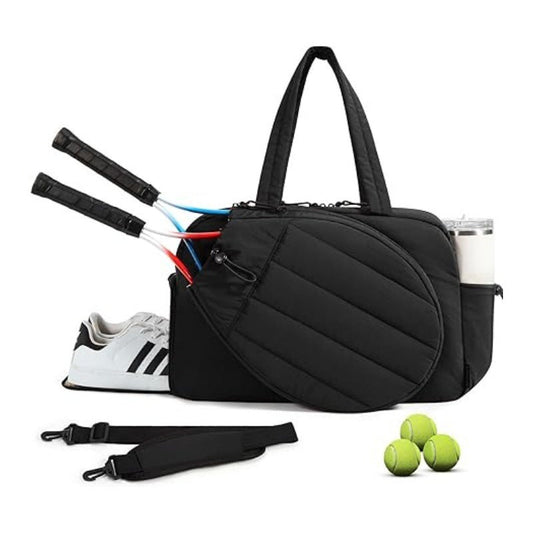 42L Black Tennis & Pickleball Expandable Tote Bag With Shoe Zone Bottle Side Pocket Waterproof Gym For Racquets Paddles