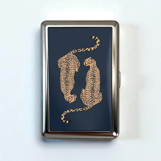 Retro Metal Card Cash & Cigarette Case With Fixed Clip Leopard Artistic Slim Wallet (10.3X6x2cm)