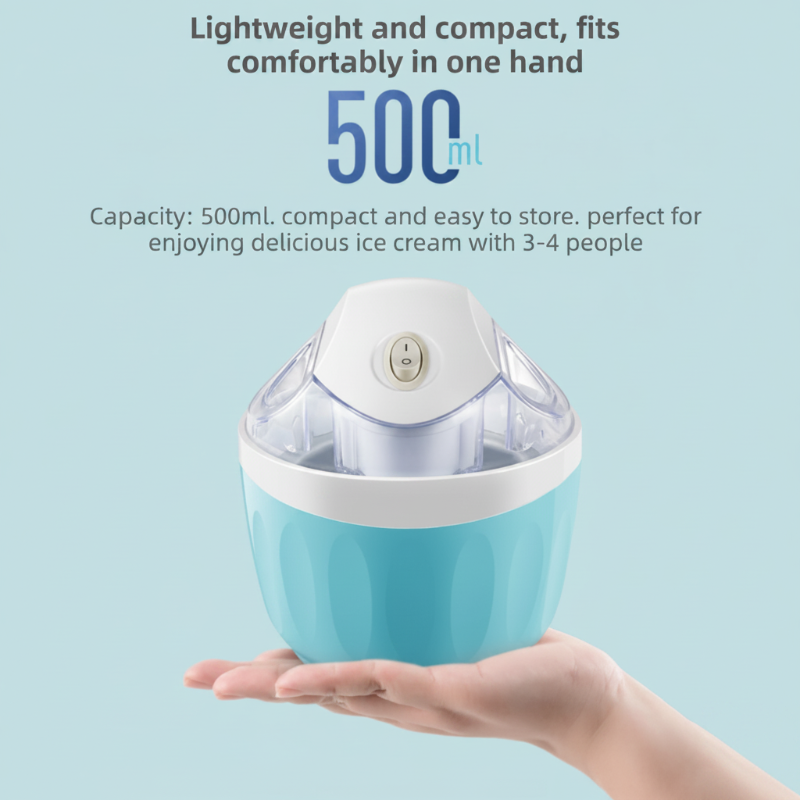 Pink 500Ml Compact Electric Ice Cream Maker Portable Quick Iced Drink Bucket & Soft Serve Machine With Rapid 15 Min Free