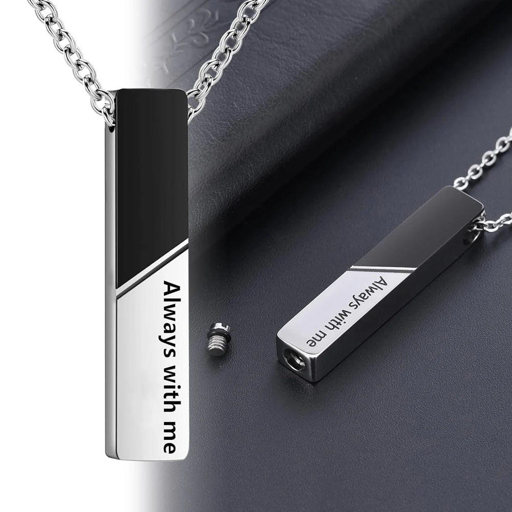 Vertical Bar Cremation Jewelry Urn Necklace For Ashes Stainless Steel Pendant