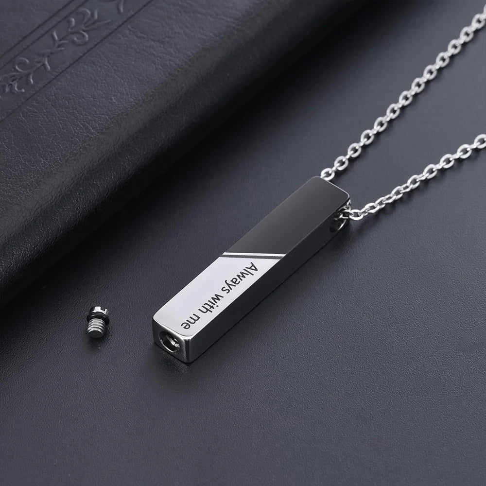 Vertical Bar Cremation Jewelry Urn Necklace For Ashes Stainless Steel Pendant