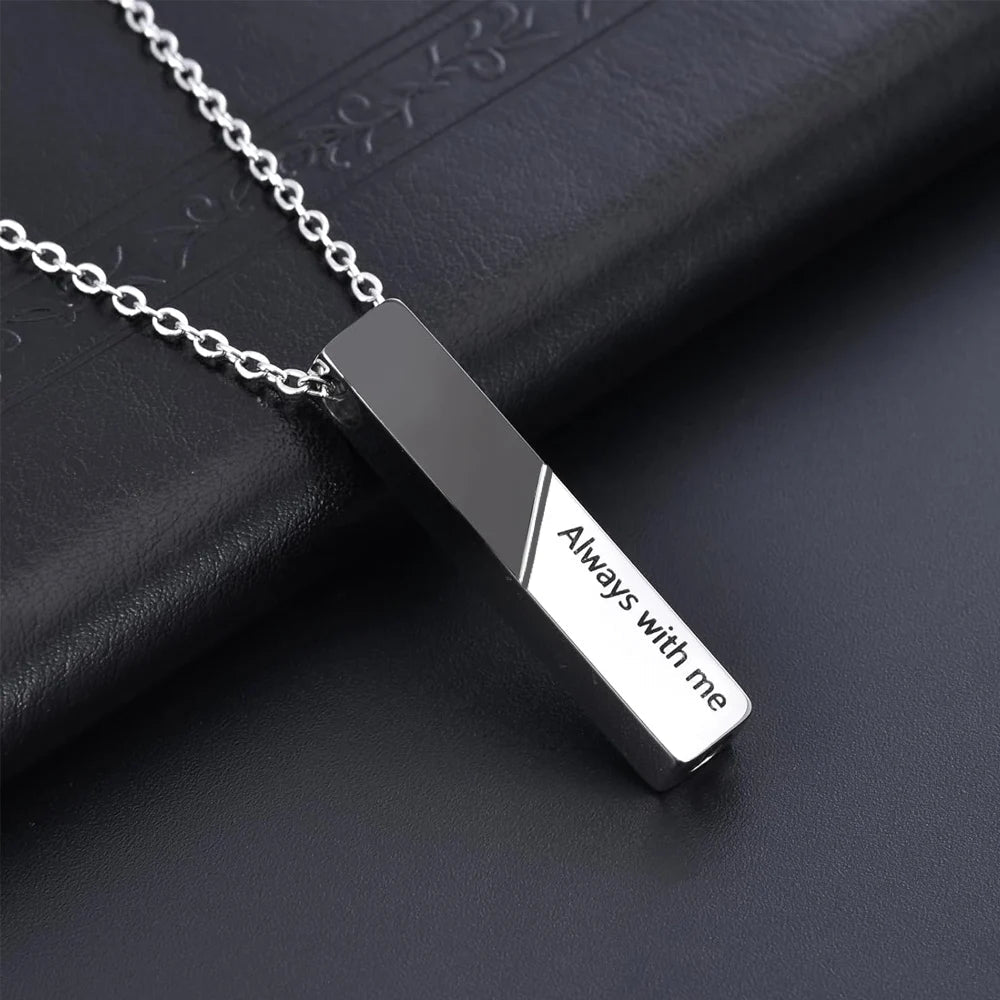 Vertical Bar Cremation Jewelry Urn Necklace For Ashes Stainless Steel Pendant