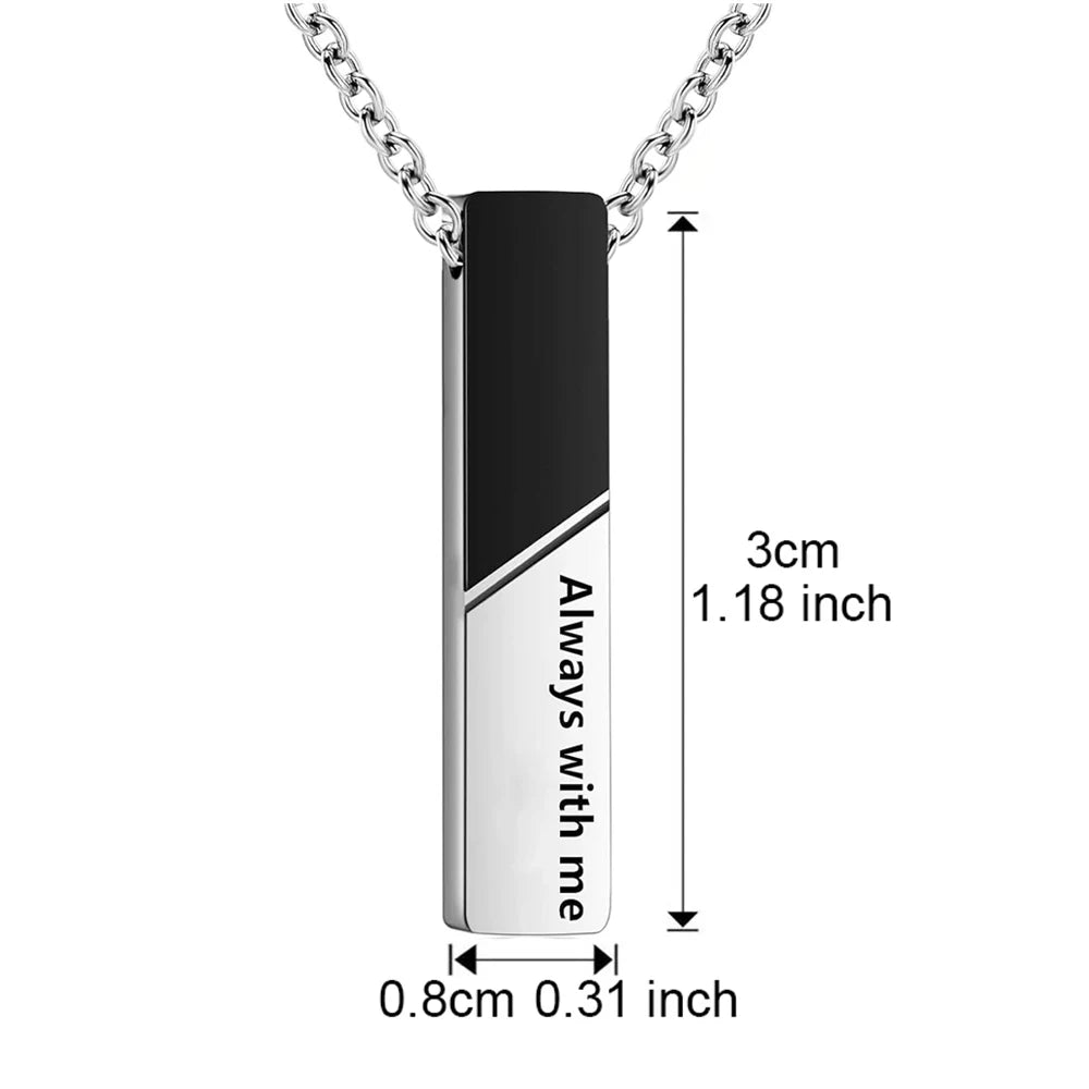 Vertical Bar Cremation Jewelry Urn Necklace For Ashes Stainless Steel Pendant