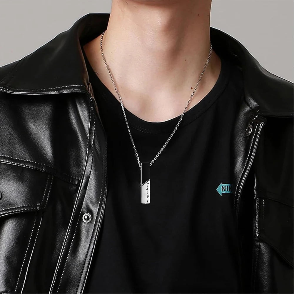 Vertical Bar Cremation Jewelry Urn Necklace For Ashes Stainless Steel Pendant