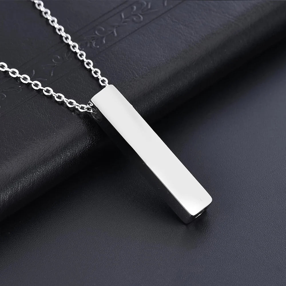 Vertical Bar Cremation Jewelry Urn Necklace For Ashes Stainless Steel Pendant