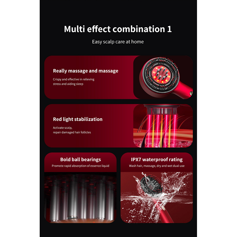 Elosung Wn 02 Red Multi Function Light Massage Comb With 3 Modes Rechargeable Battery