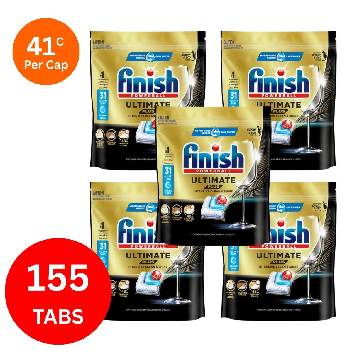 Finish Ultimate Plus X 155 Baking Soda Dishwasher Tablets