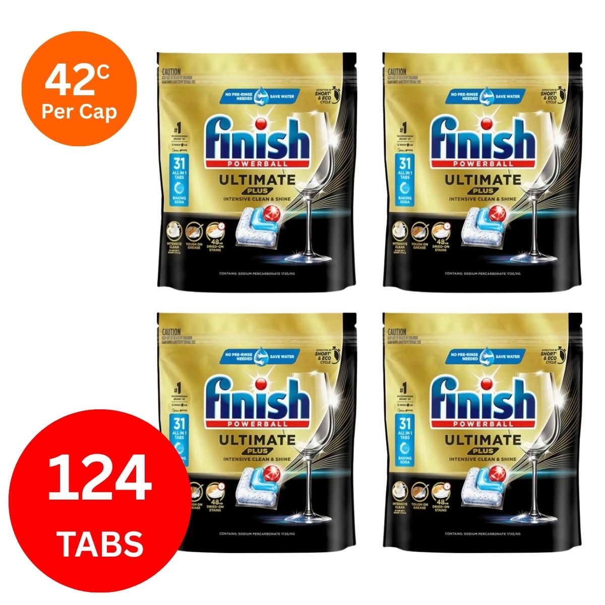 Finish Ultimate Plus X 124 Baking Soda Dishwasher Tablets