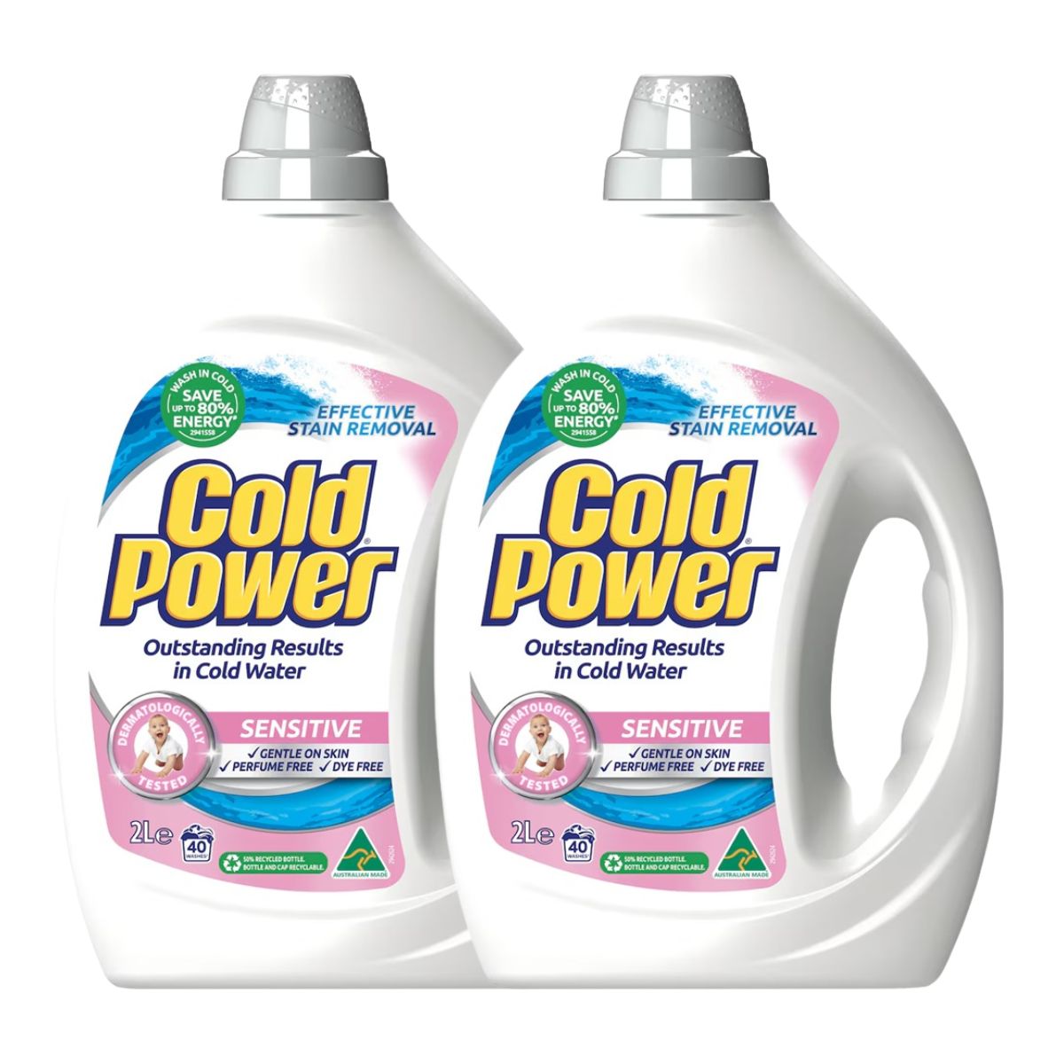 Cold Power 2L Laundry Liquid Effective Stain Remover Sensitive x2
