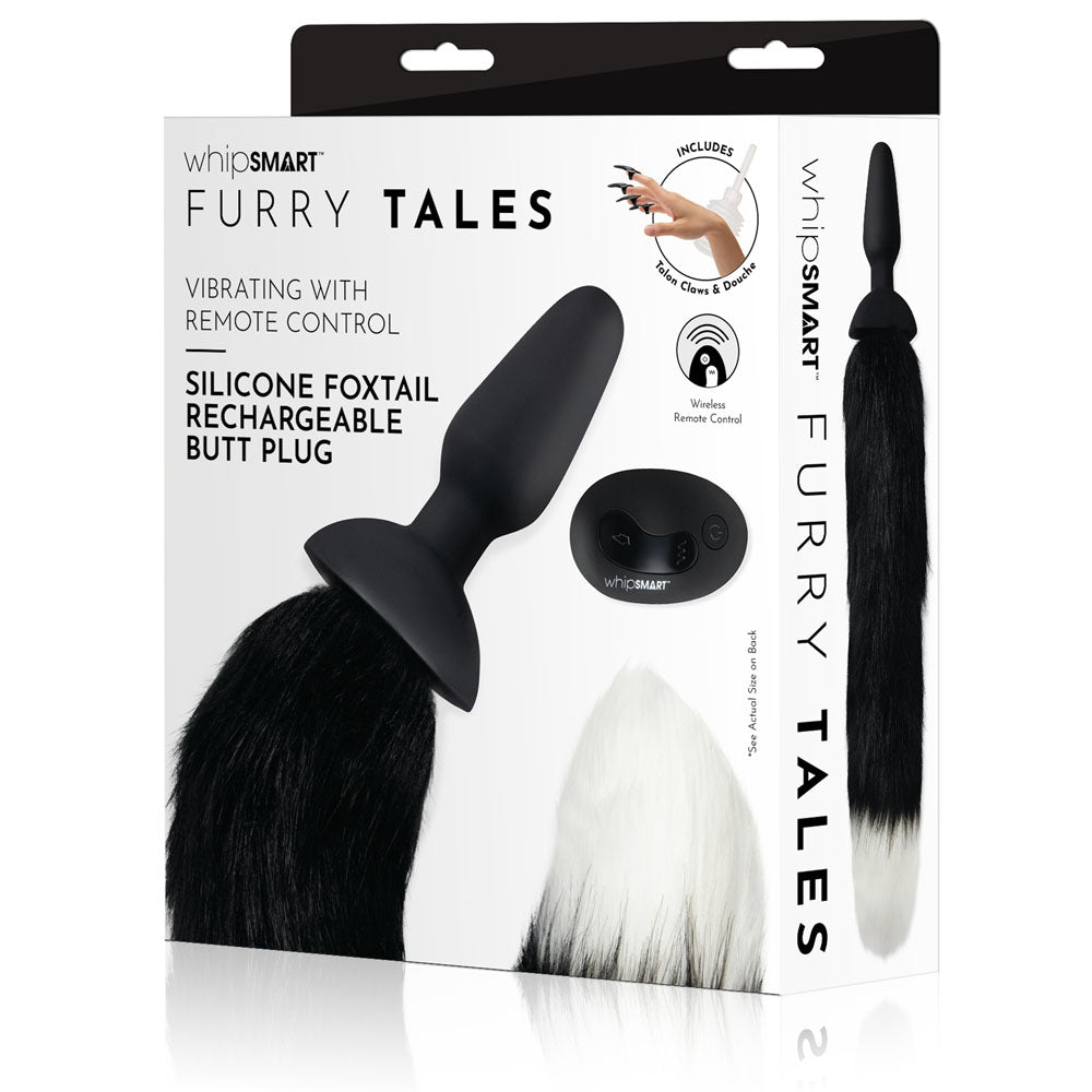 Whipsmart Furry Tales Silicone Foxtail Rechargeable Butt Plug - Black 9.5 Cm Vibrating With Tail & Remote Control