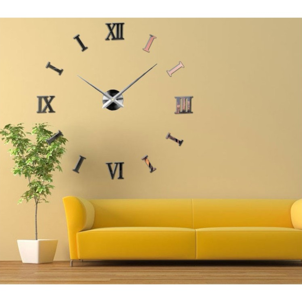 Wall Clock Silver Design 47 Inch 3D Diy Mirror Acrylic Sticker