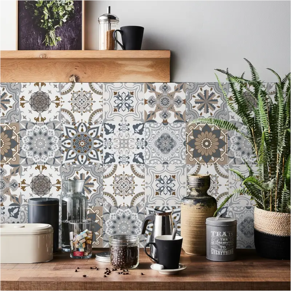 Wallpaper Brown Gray 10 Centimetre X 24 Pieces Pvc Tile Stickers