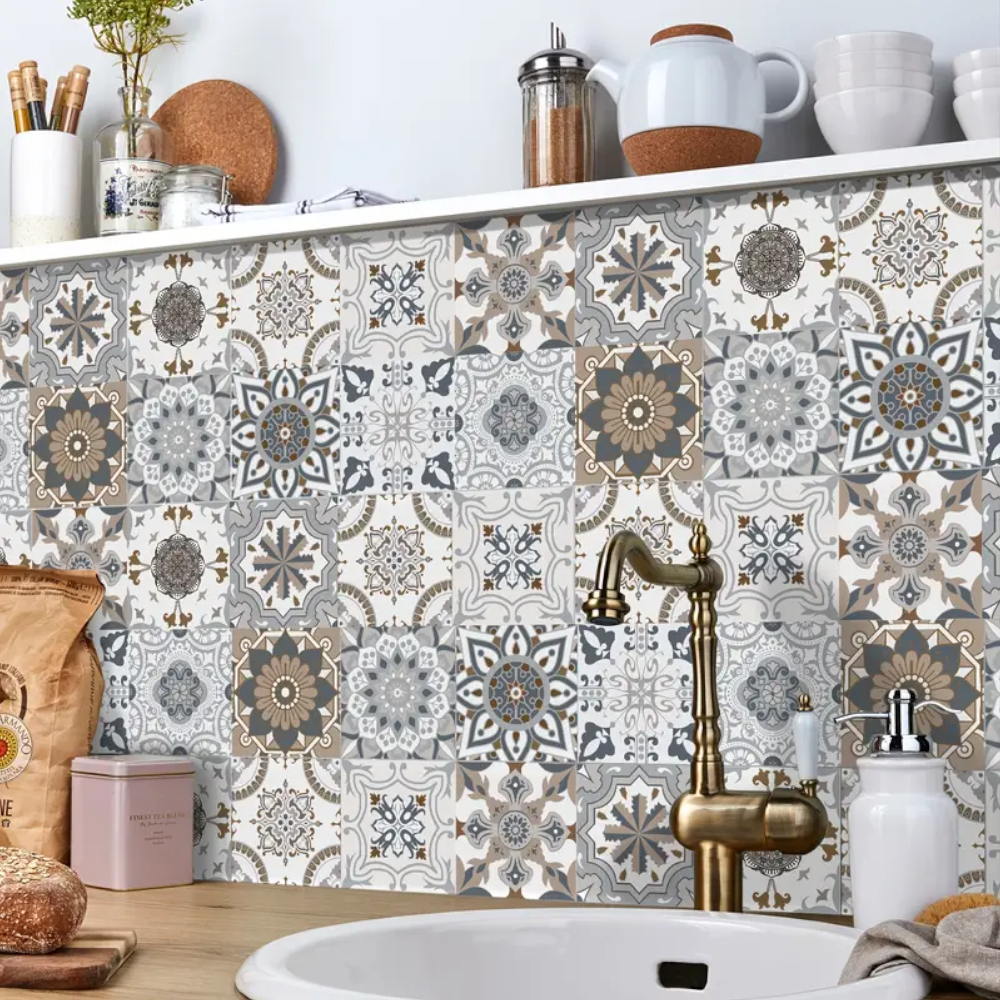 Wallpaper Brown Gray 10 Centimetre X 24 Pieces Pvc Tile Stickers