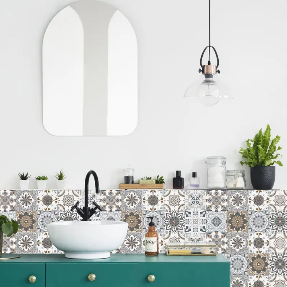 Wallpaper Brown Gray 10 Centimetre X 24 Pieces Pvc Tile Stickers
