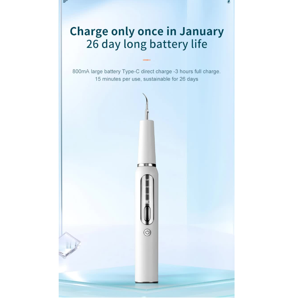 White Ultrasonic Dental Cleaner Home Use Plaque Remover Sonic Tooth Stain & Tartar Cleaning Tool