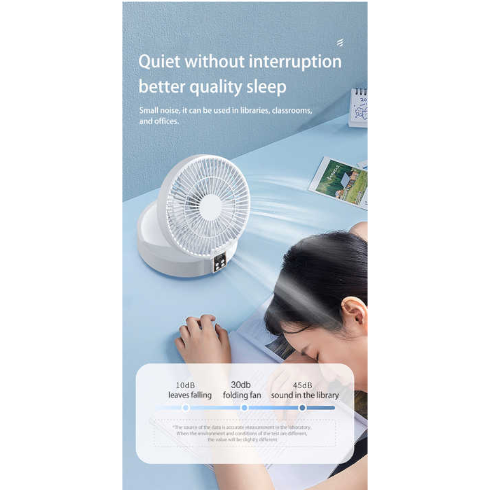 Elosung White Remote Control Wall Mount Foldable Mini Usb Fan With Night Light Digital Display