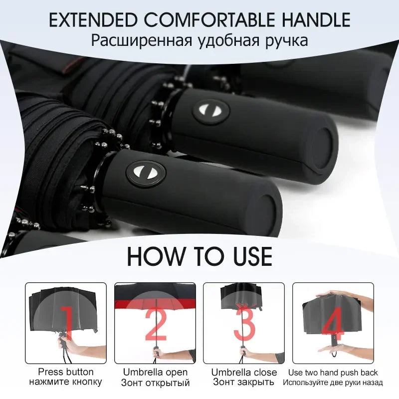 Windproof Double Layer Resistant Umbrella Fully Automatic Rain Men Women 10K Strong Luxury Business Male Large Umbrellas