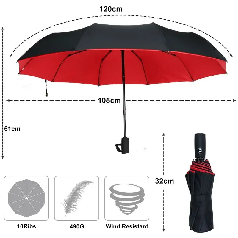 Windproof Double Layer Resistant Umbrella Fully Automatic Rain Men Women 10K Strong Luxury Business Male Large Umbrellas