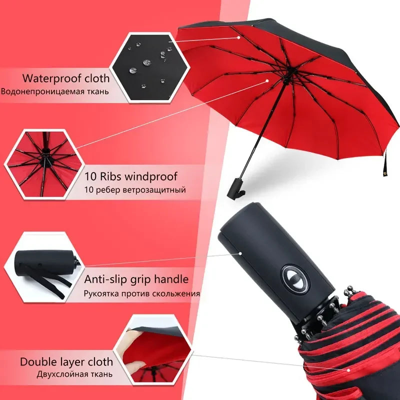 Windproof Double Layer Resistant Umbrella Fully Automatic Rain Men Women 10K Strong Luxury Business Male Large Umbrellas