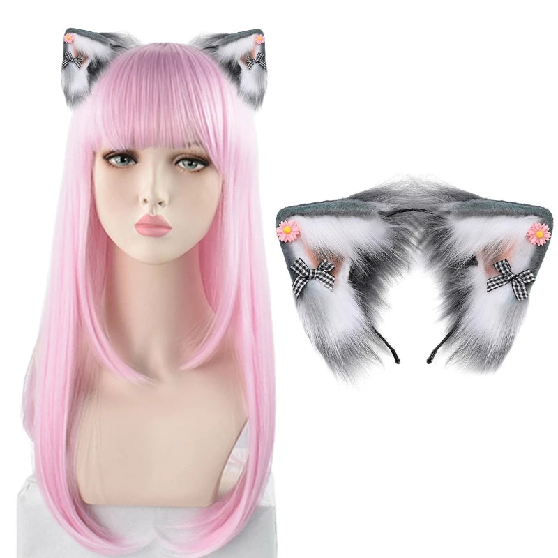 Women Girls Cartoon Fox Ears Shaped Headband Plush Hair Hoop Cosplay Accessories