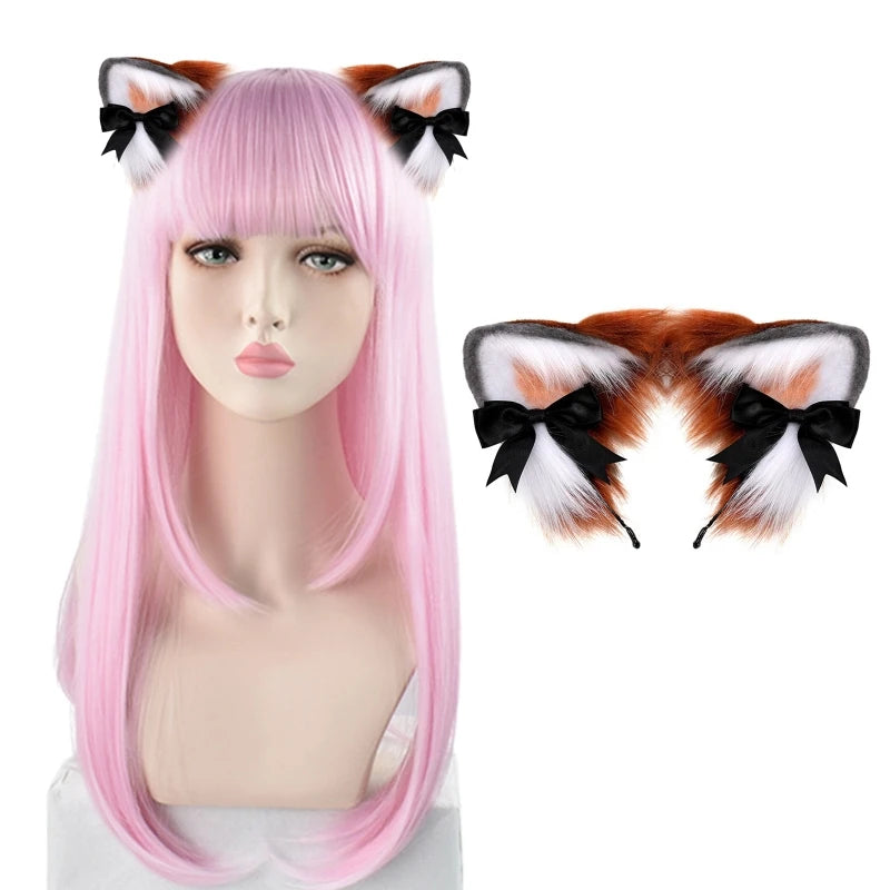 Women Girls Cartoon Fox Ears Shaped Headband Plush Hair Hoop Cosplay Accessories