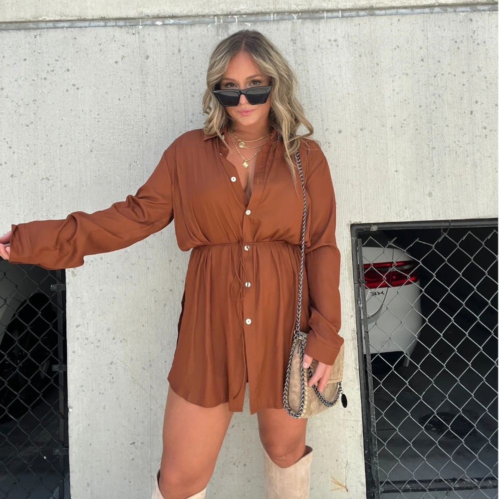 Women's Long Sleeve Jumpsuit With Button Fashion Shirt Dress