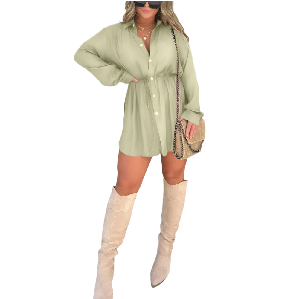 Women's Long Sleeve Jumpsuit With Button Fashion Shirt Dress
