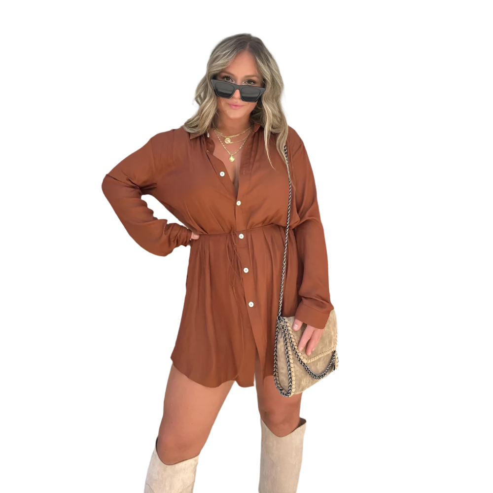 Women's Long Sleeve Jumpsuit With Button Fashion Shirt Dress