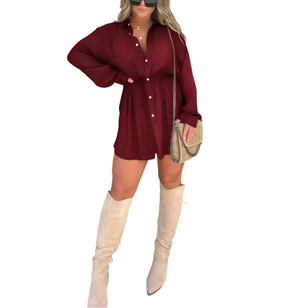 Women's Long Sleeve Jumpsuit With Button Fashion Shirt Dress