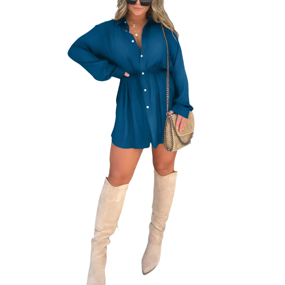 Women's Long Sleeve Jumpsuit With Button Fashion Shirt Dress