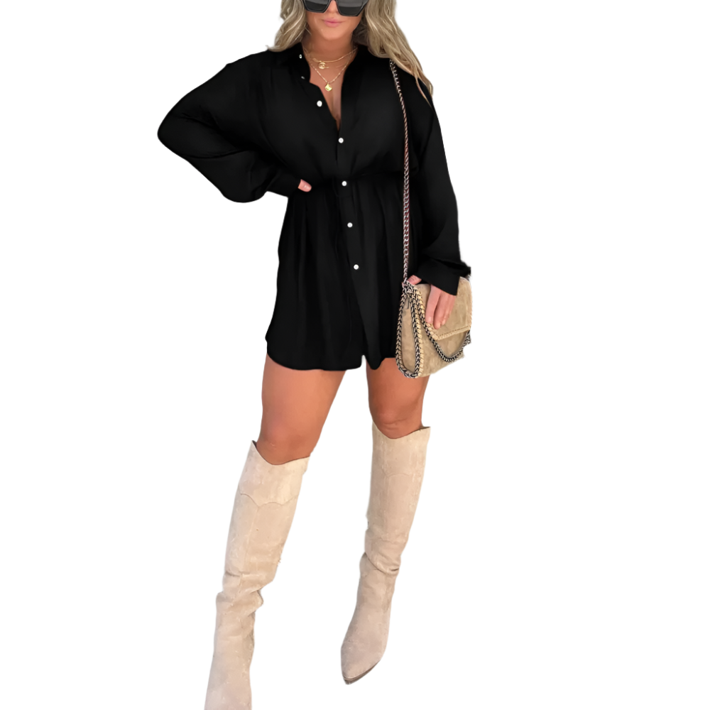 Women's Long Sleeve Jumpsuit With Button Fashion Shirt Dress