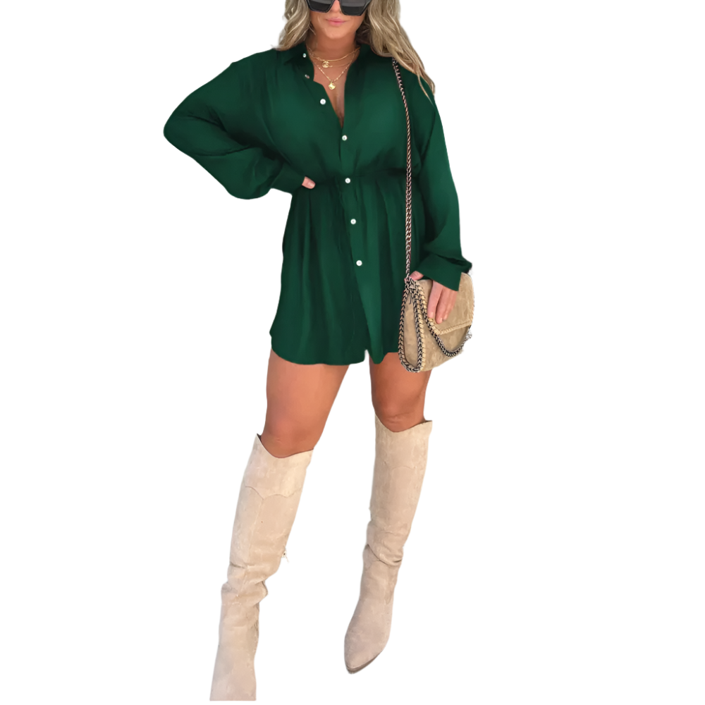 Women's Long Sleeve Jumpsuit With Button Fashion Shirt Dress