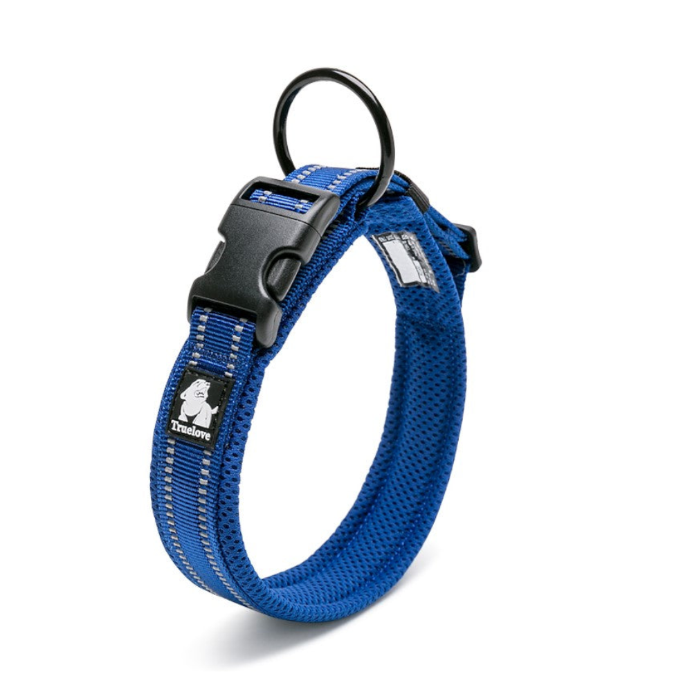 True Love Heavy Duty Reflective Dog Collar Blue
