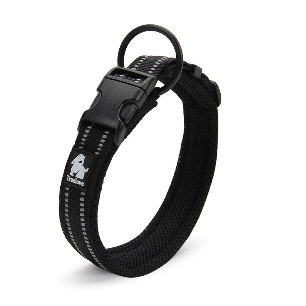 True Love Heavy Duty Reflective Dog Collar - Black S