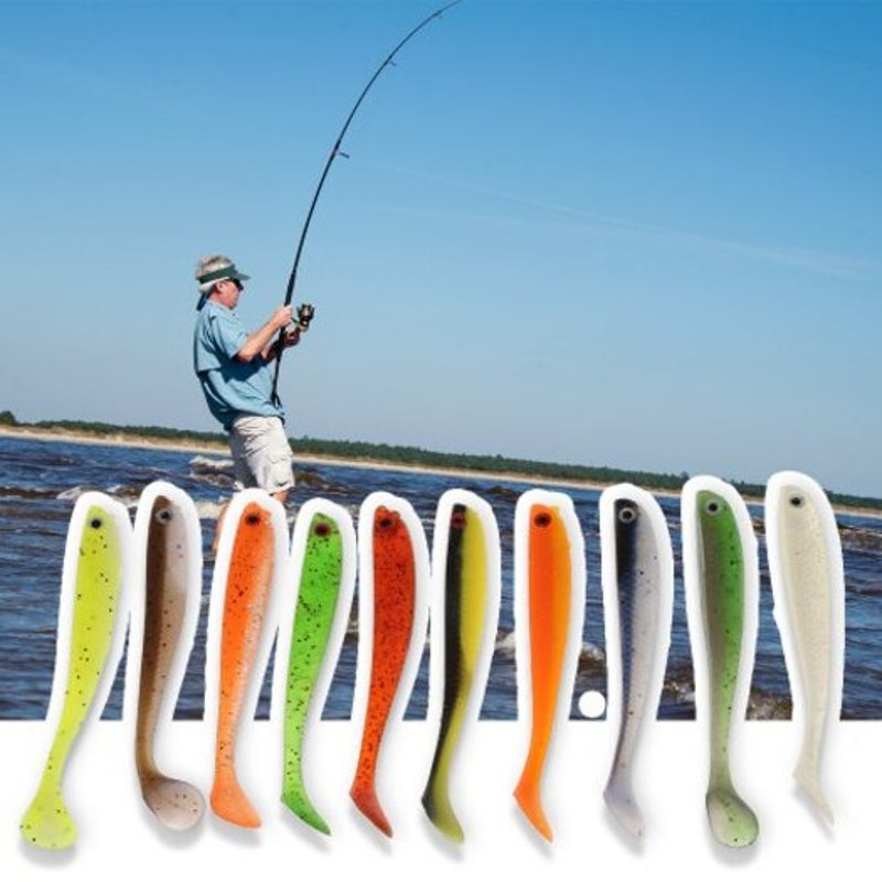 A Fish Lure Soft Fishing Lures T Tail Artificial Baits 10Pcs Deep Sky Blue