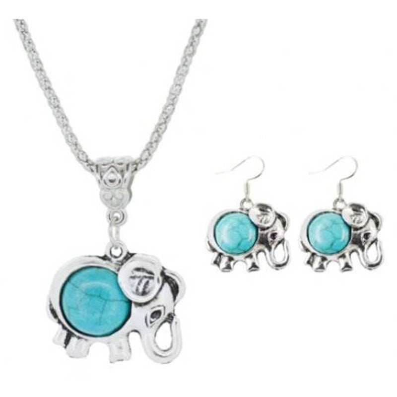 Veile Studios A Suit Of Ethnic Faux Turquoise Elephant Necklace And Earrings
