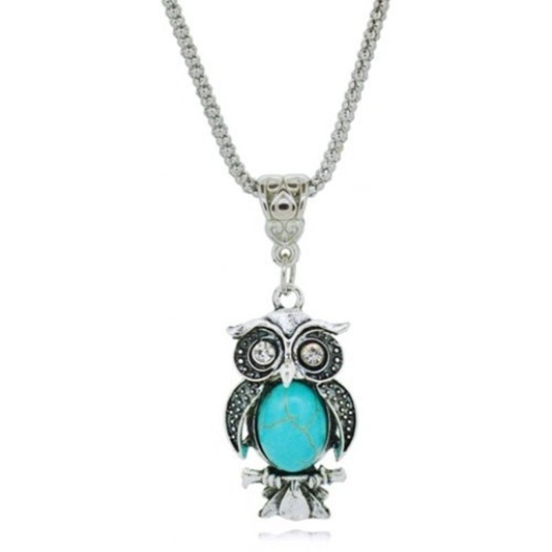 A Suit Of Faux Turquoise Night Owl Necklace And Earrings