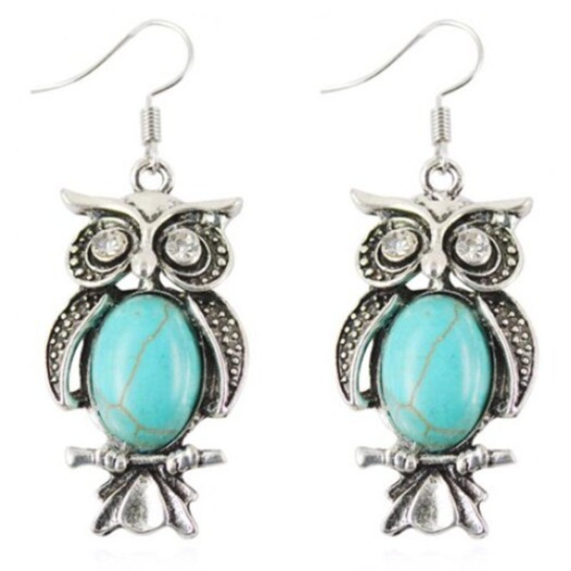 A Suit Of Faux Turquoise Night Owl Necklace And Earrings