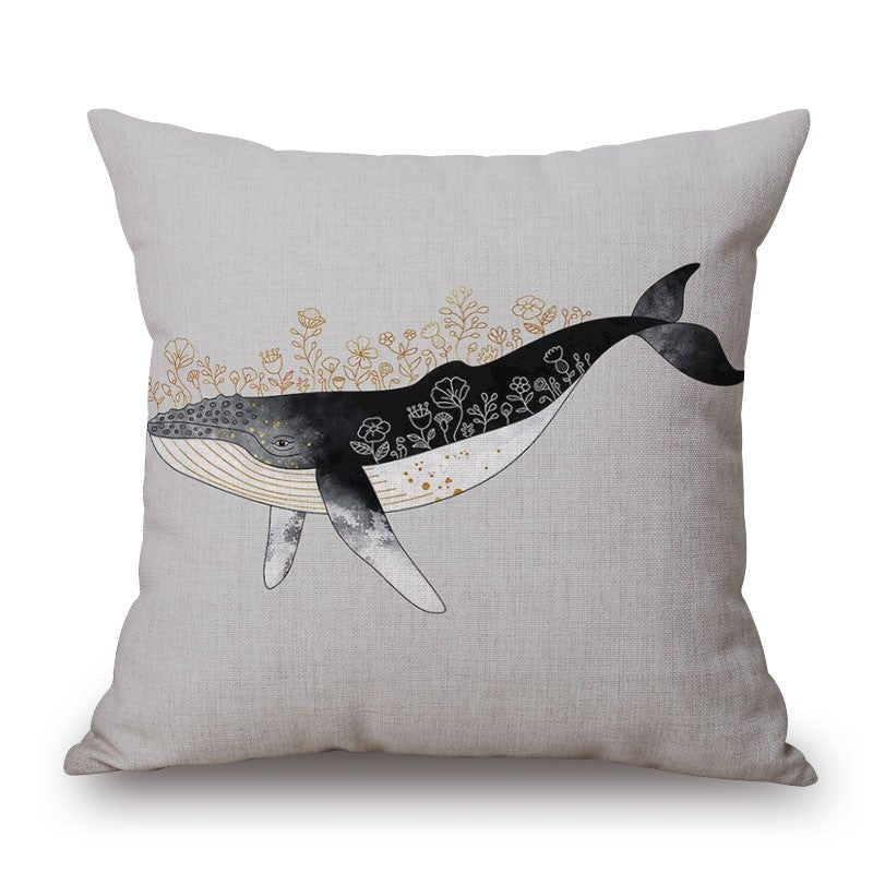 A Whale On Cotton Linen Pillow Cover Marine Art Pattern